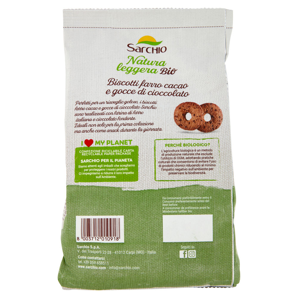 BISCOTTI BIO FARRO/CACAO/GOCCE DI CIOCCOLATO SARCHIO G 250 - 1