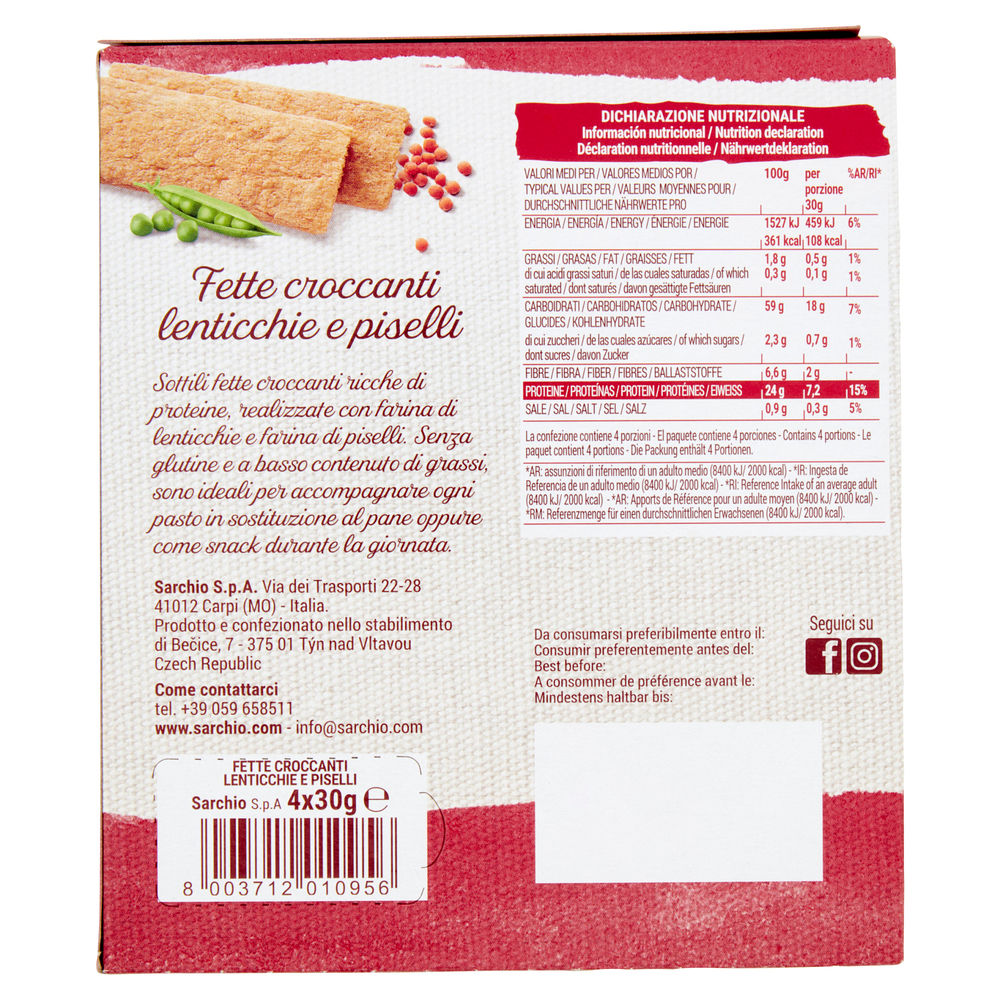 FETTE CROCCANTI BIO LENTICCHIE E PISELLI SENZA GLUTINE SARCHIO G120 - 1