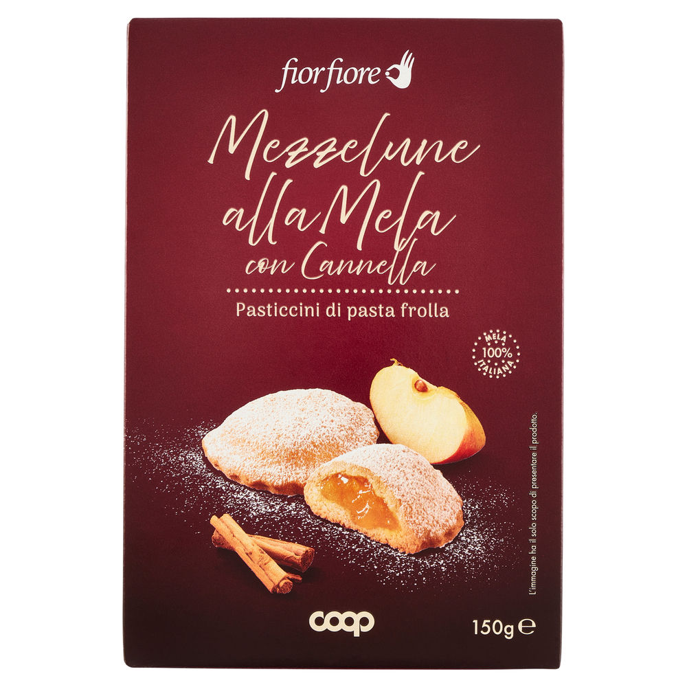 Pasticcini di pasta frolla mezzelune alla mela con cannella fior fiore coop g 15