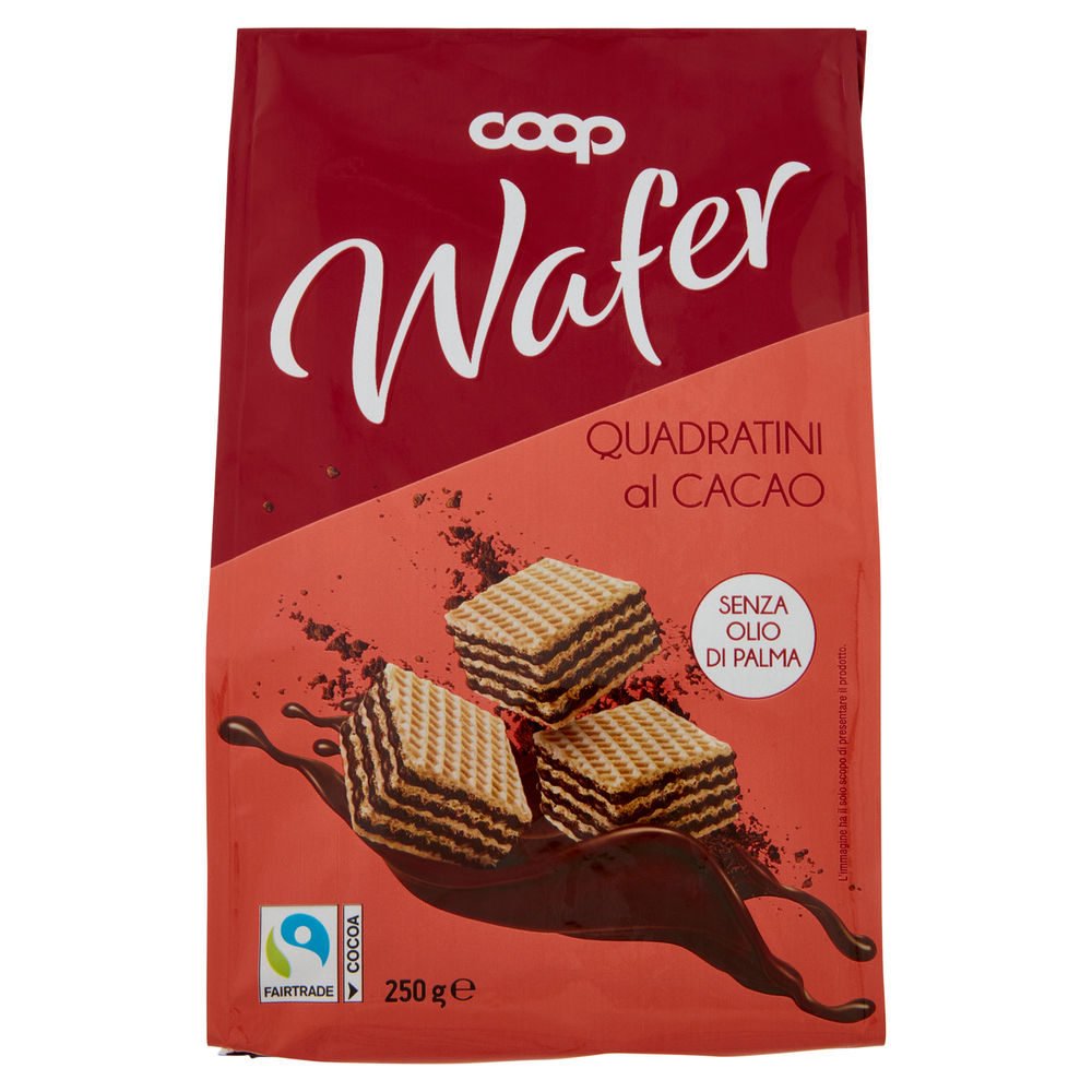 Wafer quadratini con crema cacao coop g 250 no palma