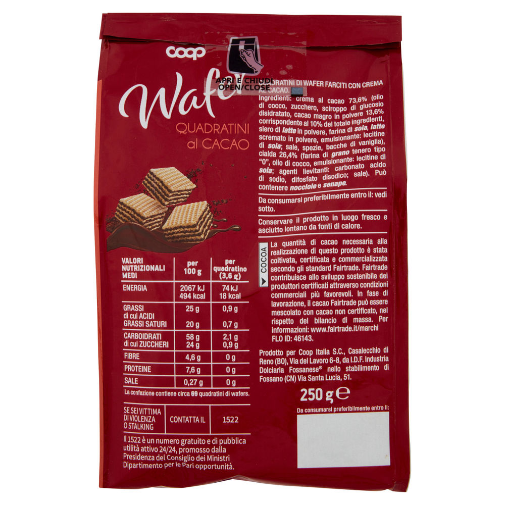 WAFER QUADRATINI CON CREMA CACAO COOP G 250 NO PALMA - 1