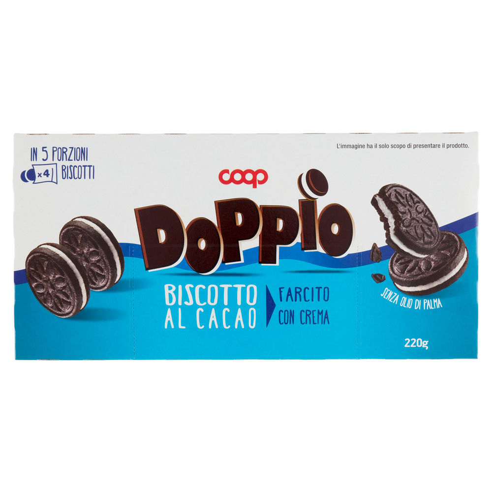 Doppio biscotto al cacao farcito di crema coop g 220 multipack no palma