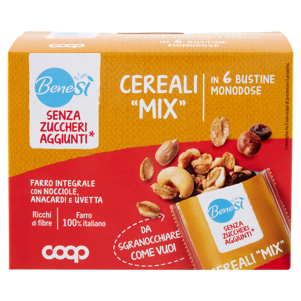 CEREALI MIX FARRO INTEGRALE, NOCCIOLE, ANACARDI E UVETTA COOP BENESÌ PZ 6 G 180 - 2