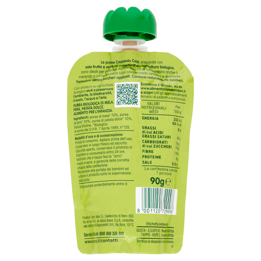 POUCHE BABY FRUIT BIO MELA, PERA, PATATA DOLCE COOP CRESCENDO G 90 - 1