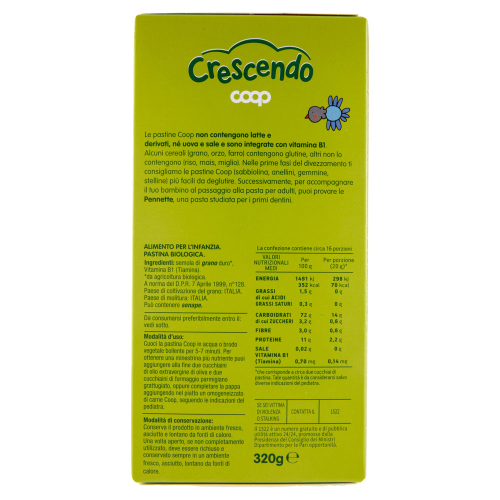 PASTINA DI SEMOLA DI GRANO DURO BIO PENNETTE COOP CRESCENDO G  320 - 1