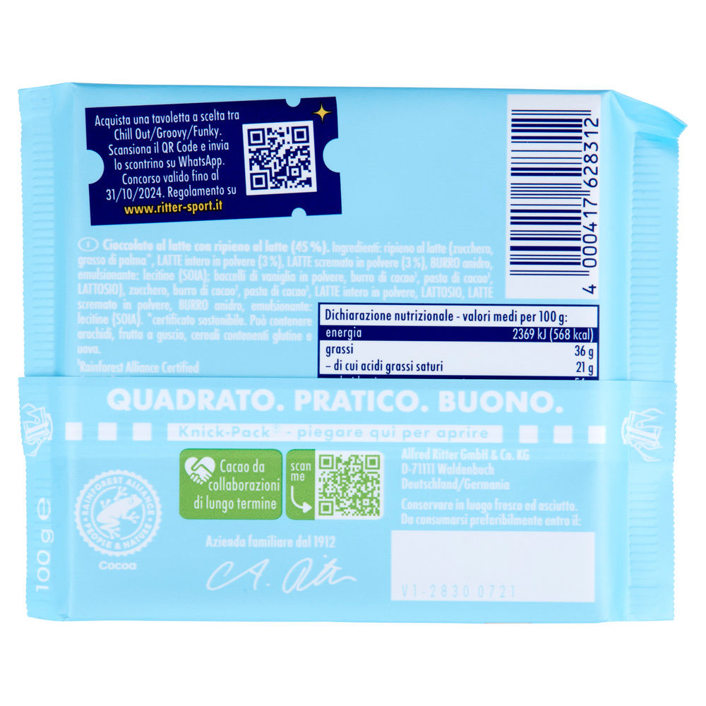 TAVOLETTA CIOCCOLATO  CREAMY MILK RITTER SPORT INCARTO G 100 - 1