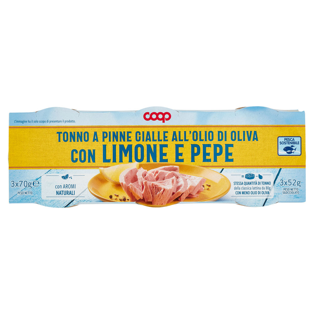 Tonno aromatizzato con limone e pepe lattina coop lattina g 70x3