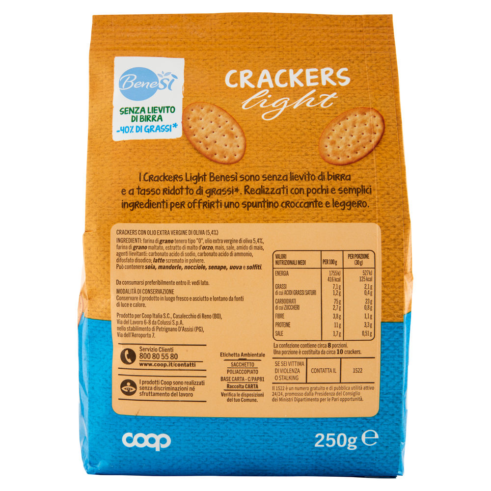 CRACKERS LIGHT (SENZA LIEVITO E POCHI GRASSI) BENESÌ COOP G250 - 1