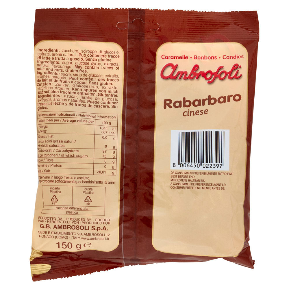 CARAMELLE AMBROSOLI AL RABARBARO CINESE SACC.G.150 - 1