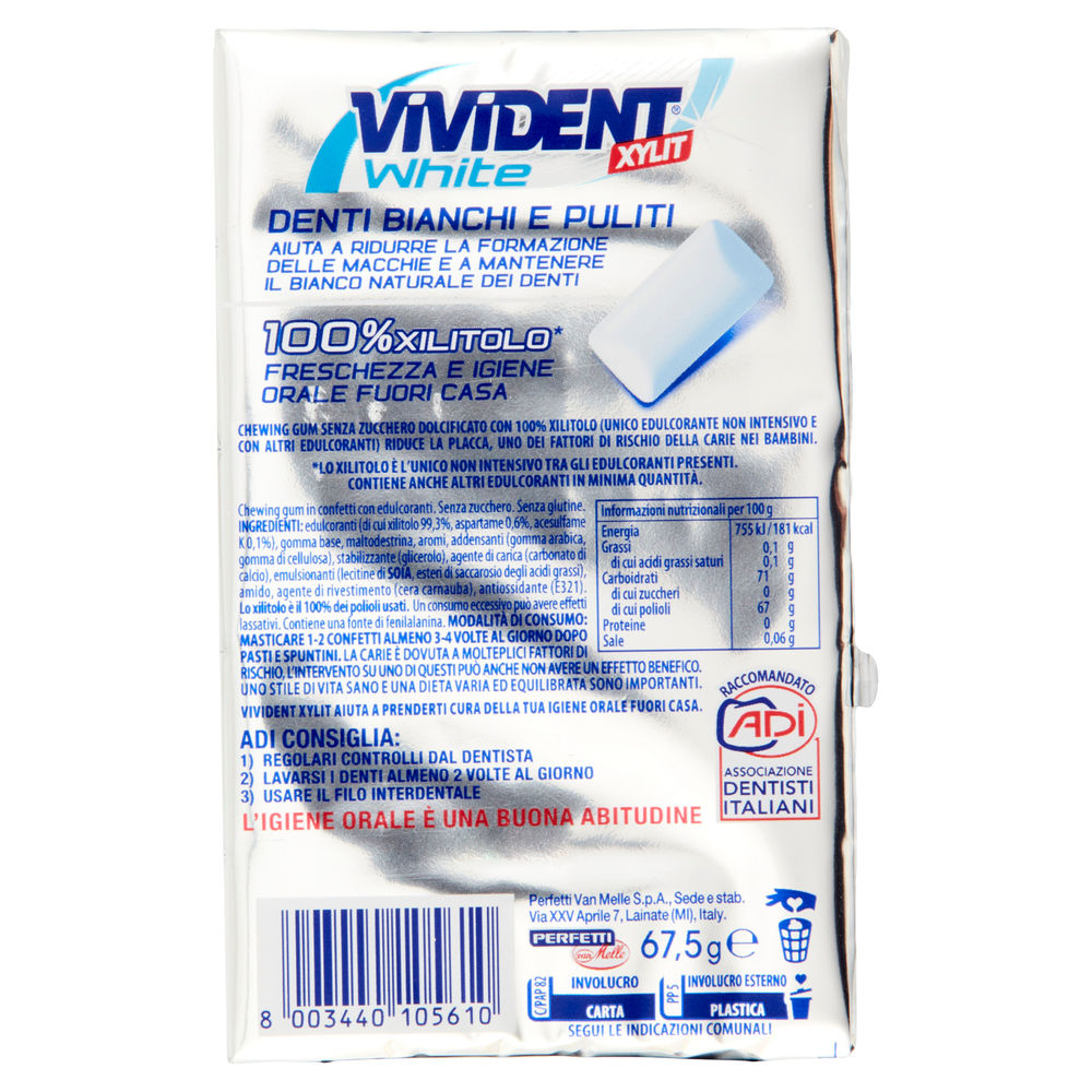 CHEWING GUM VIVIDENT XYLIT WHITE  PERFETTI MULTIPACK PEZZI 5 G 67,5 - 1