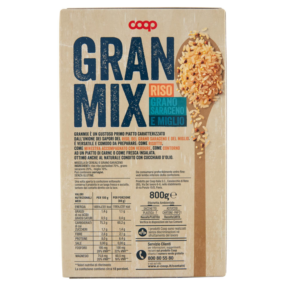 GRAN MIX DI CEREALI E GRANO SARACENO COOP SOTTOVUOTO SCATOLA G 800 - 1