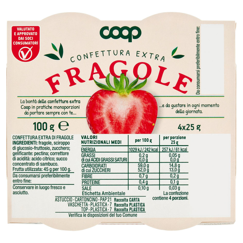 Confetture  fragole coop extra cluster 4x25g