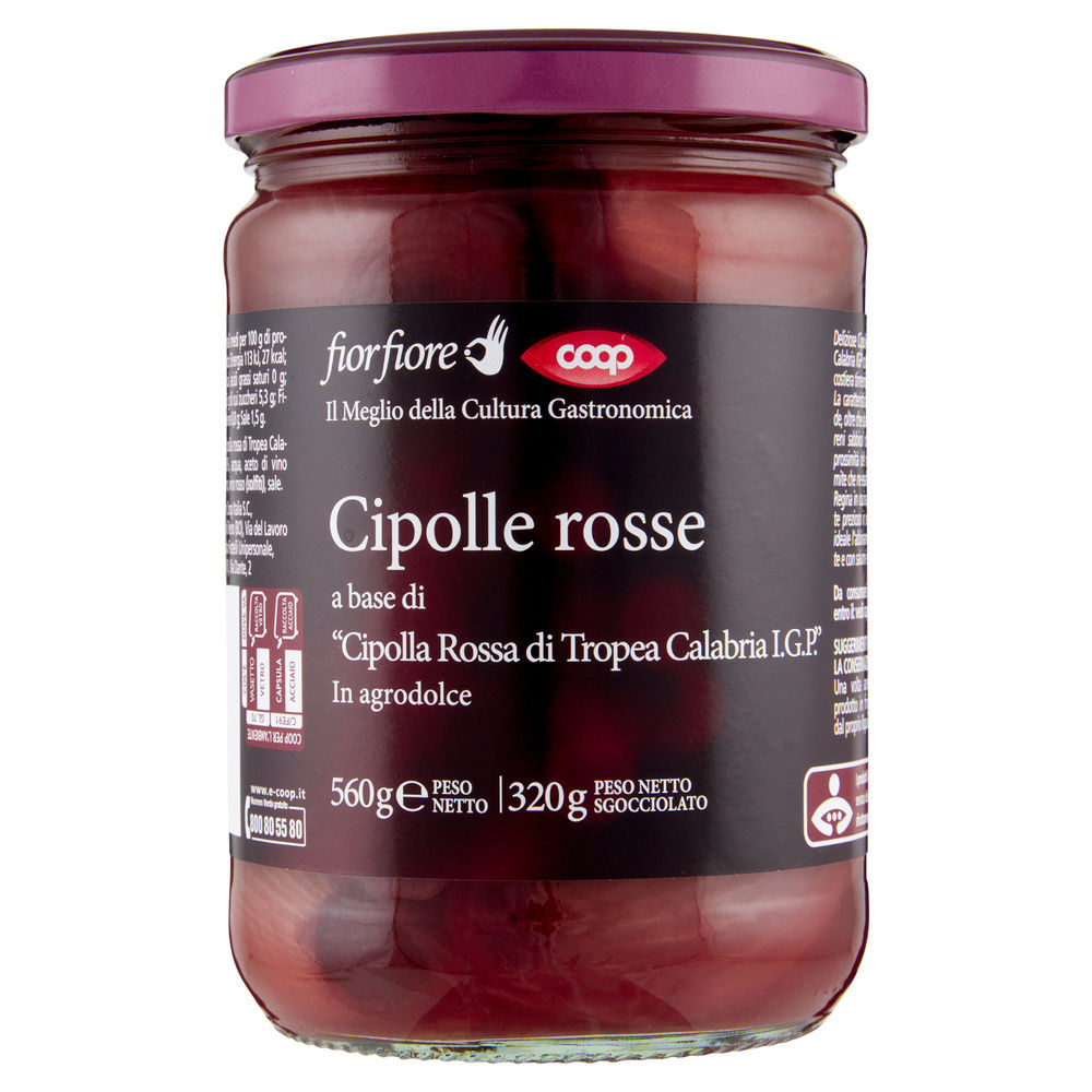 Cipolle rosse di tropea sott'aceto fior fiore coop igp vaso vetro g560 sgoc.g320