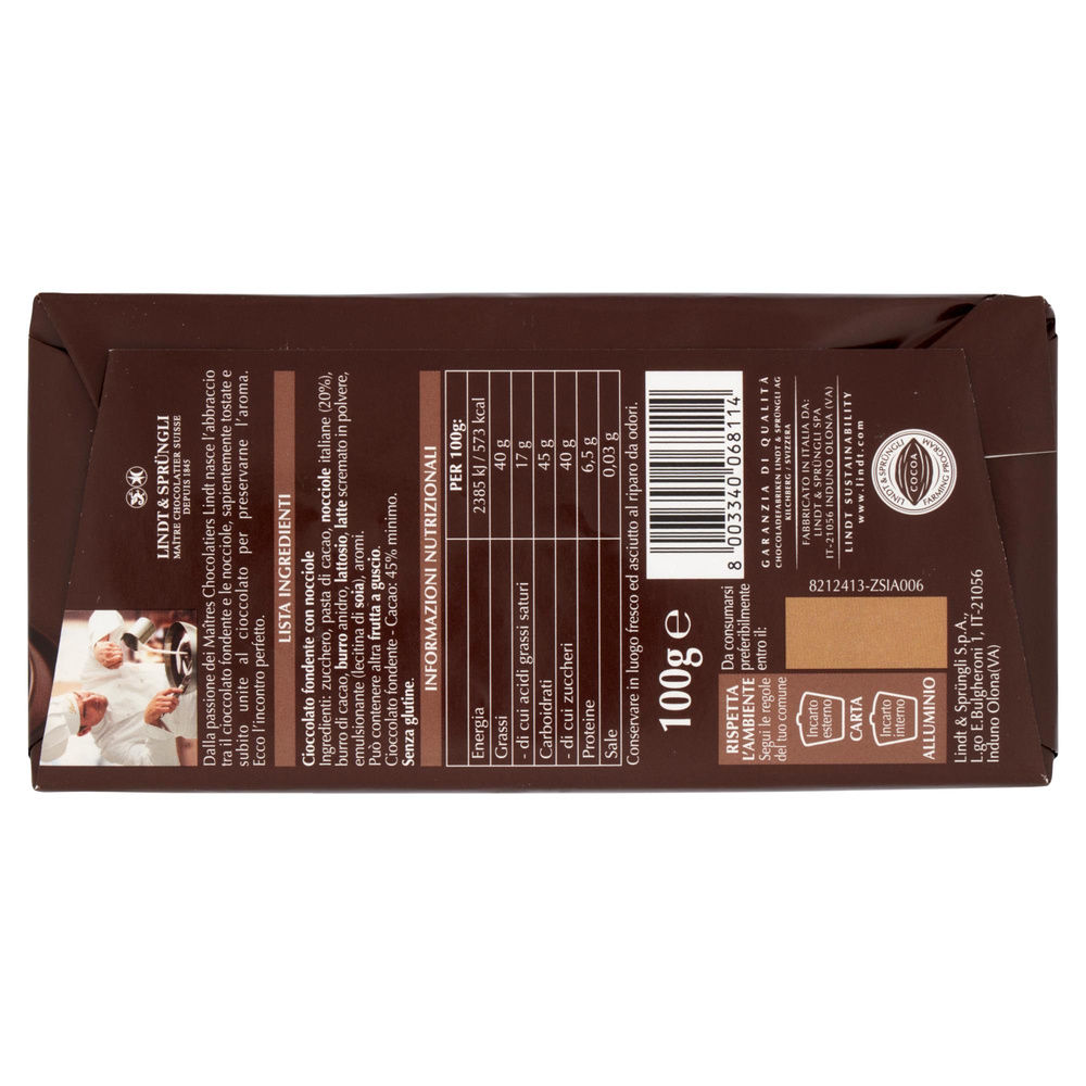 TAVOLETTA CIOCCOLATO LINDT FONDENTE NOCCIOLE  INCARTO G100 - 1