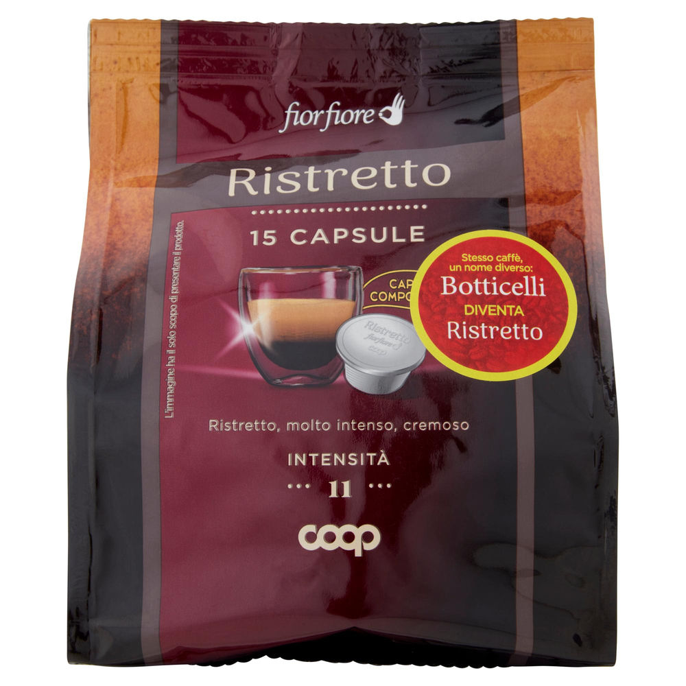 Caffe' ristretto in capsule compostabili "botticelli" fior fiore coop pz 15 g 95