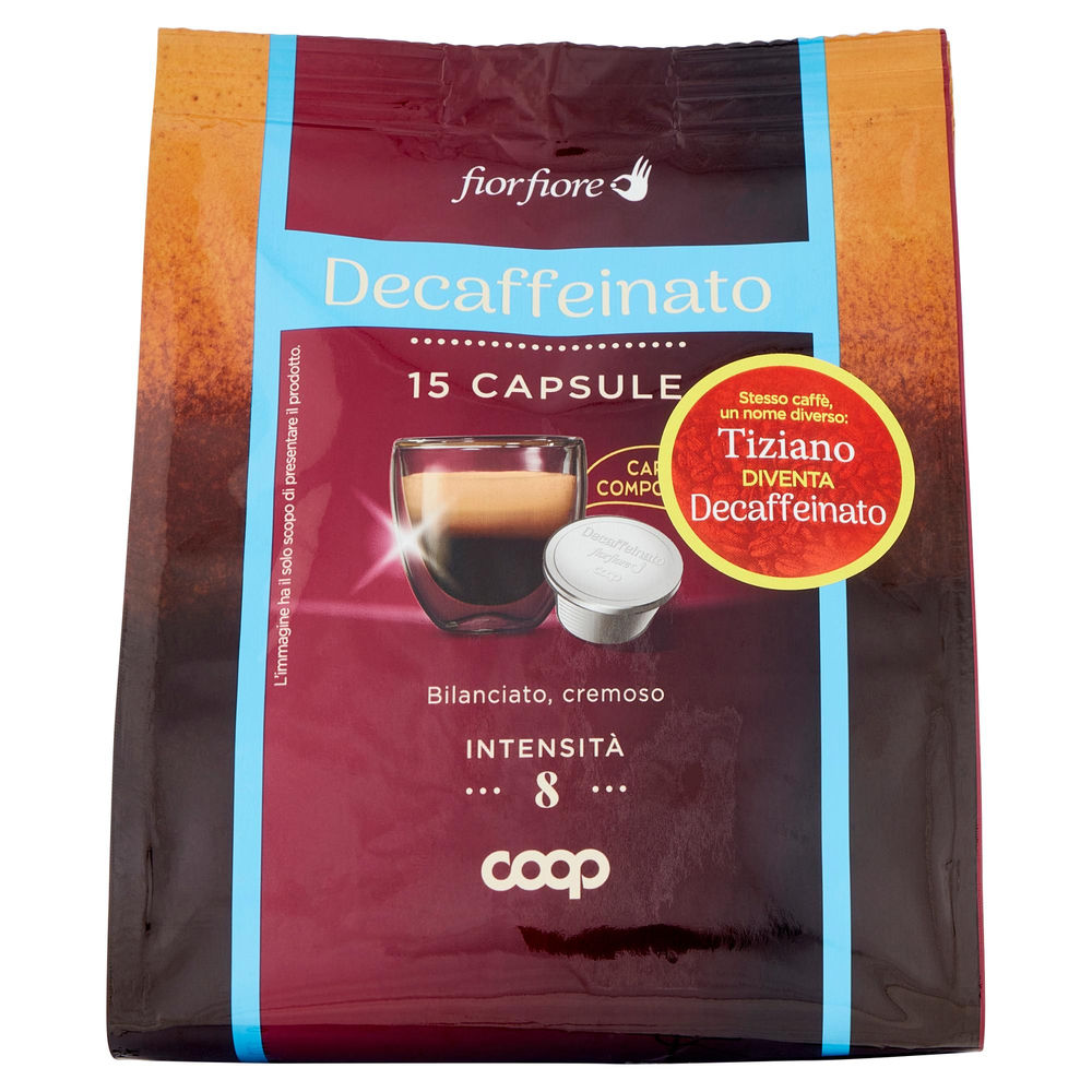 Caffe' decaffeinato in capsule compostabil "tiziano" fior fiore coop pz 15 g 95