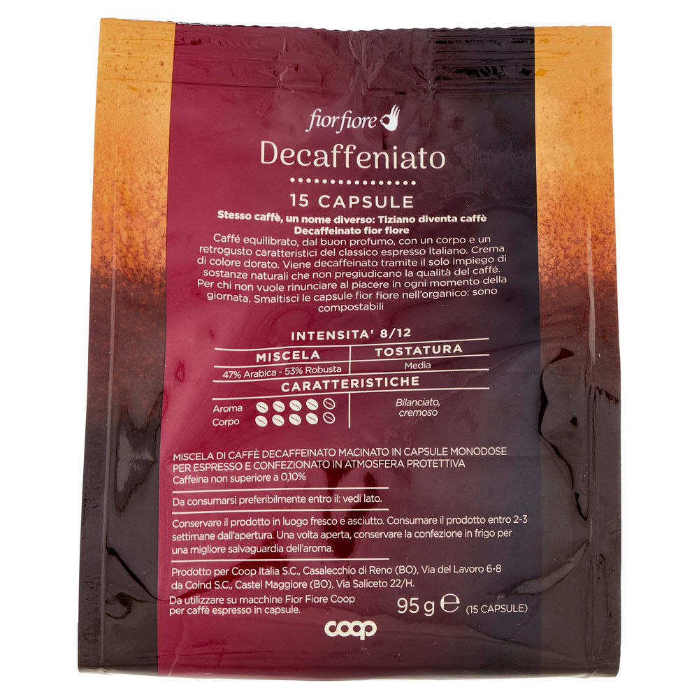 CAFFE' DECAFFEINATO IN CAPSULE COMPOSTABIL "TIZIANO" FIOR FIORE COOP PZ 15 G 95 - 1