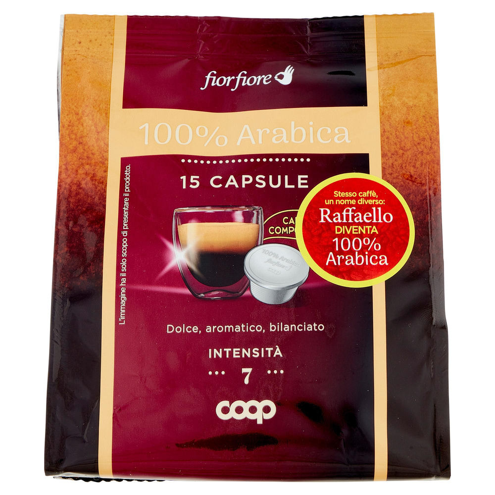 CAFFE' 100% ARABICA CAPSULE COMPOSTABILI "RAFFAELLO" FIOR FIORE COOP PZ 15 G 95 - 5