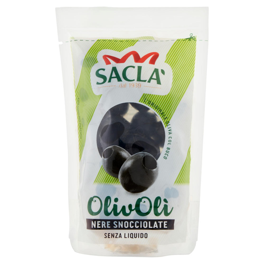 Olive morate snocciolate sacla' senza liquido busta g 75