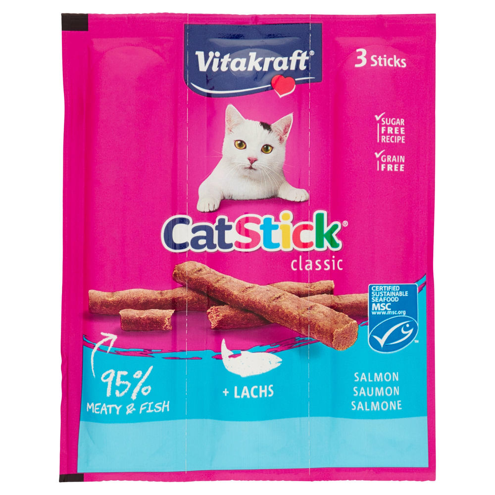 Snack gatto stick mini salmone vitakraft 3 pz g.18