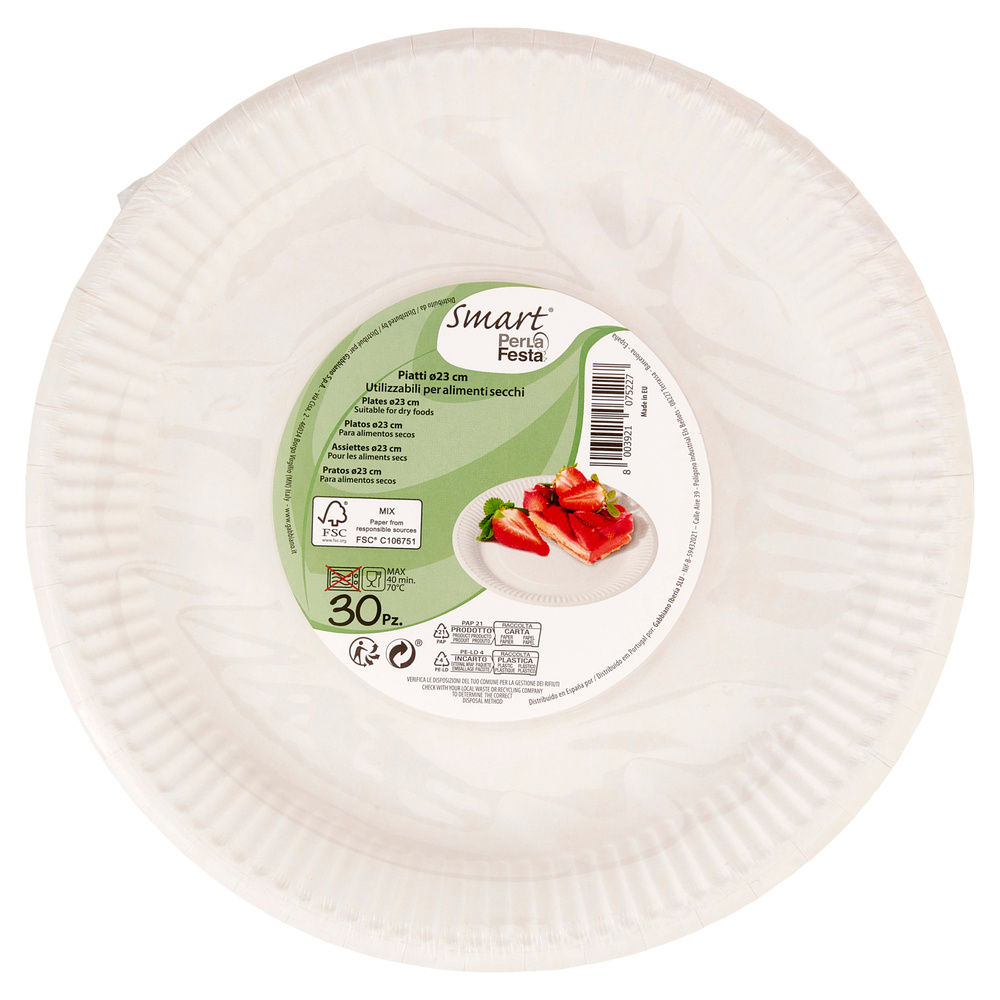 PIATTI COMPOSTABILI 23CM BIANCHI N/ACCOP PERLAFESTA PZ 30 - 2