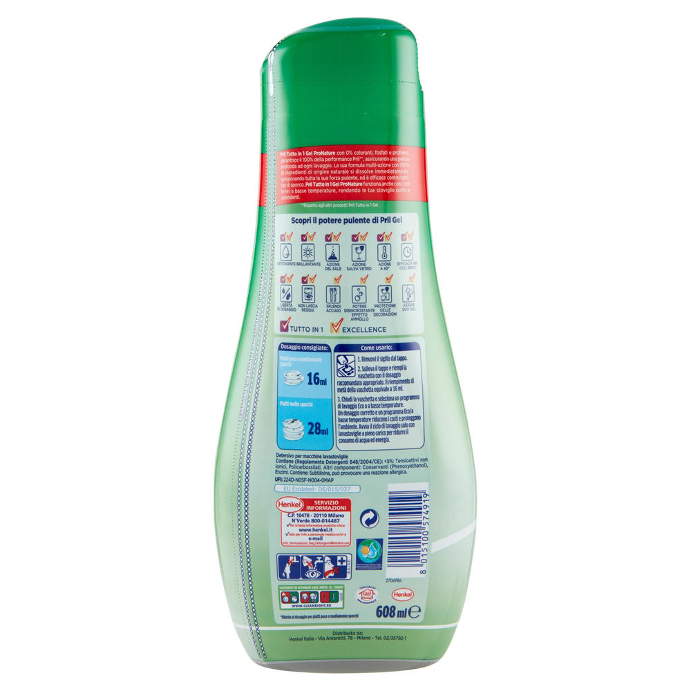 DETERSIVO LAVASTOVIGLIE PRIL GEL ALL IN ONE GREEN 38LAV ML 608 - 1