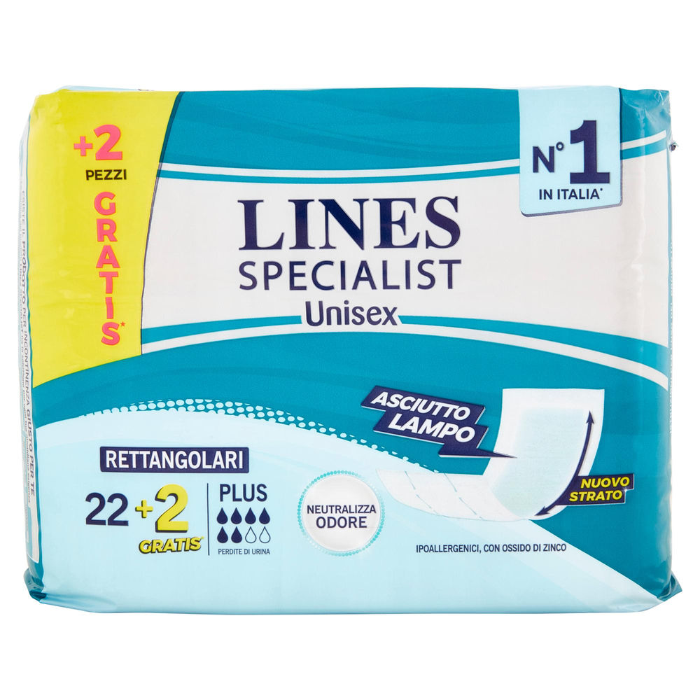 ASSORBENTI PER INCONTINENZA LINES SPECIALIST RETTANGOLARE PZ.22+2GRATIS - 0