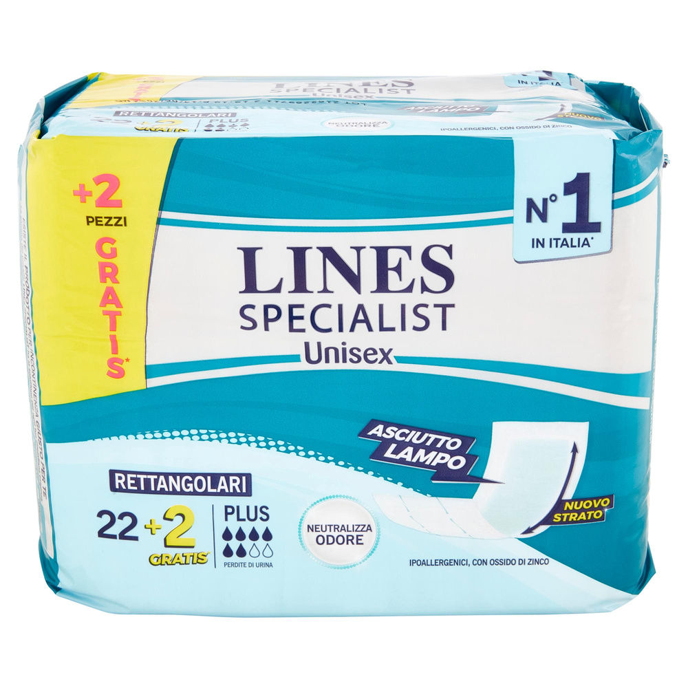 ASSORBENTI PER INCONTINENZA LINES SPECIALIST RETTANGOLARE PZ.22+2GRATIS - 2