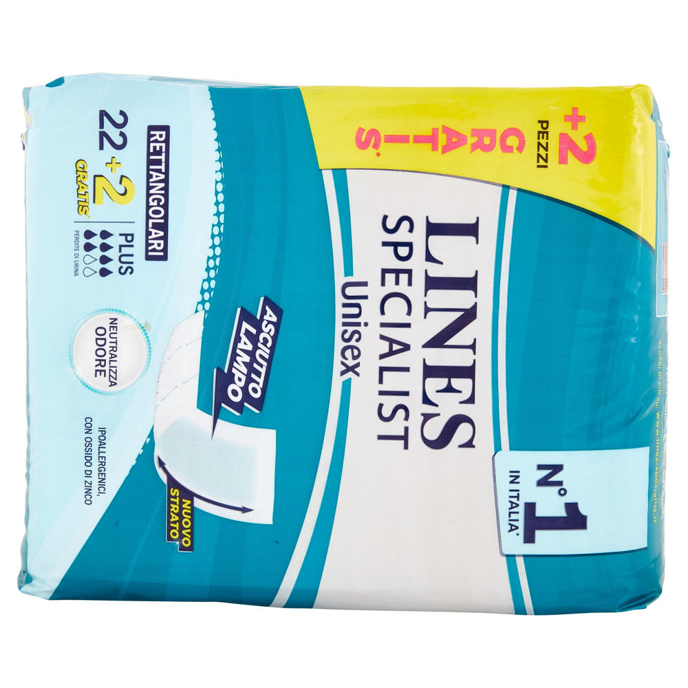 ASSORBENTI PER INCONTINENZA LINES SPECIALIST RETTANGOLARE PZ.22+2GRATIS - 1