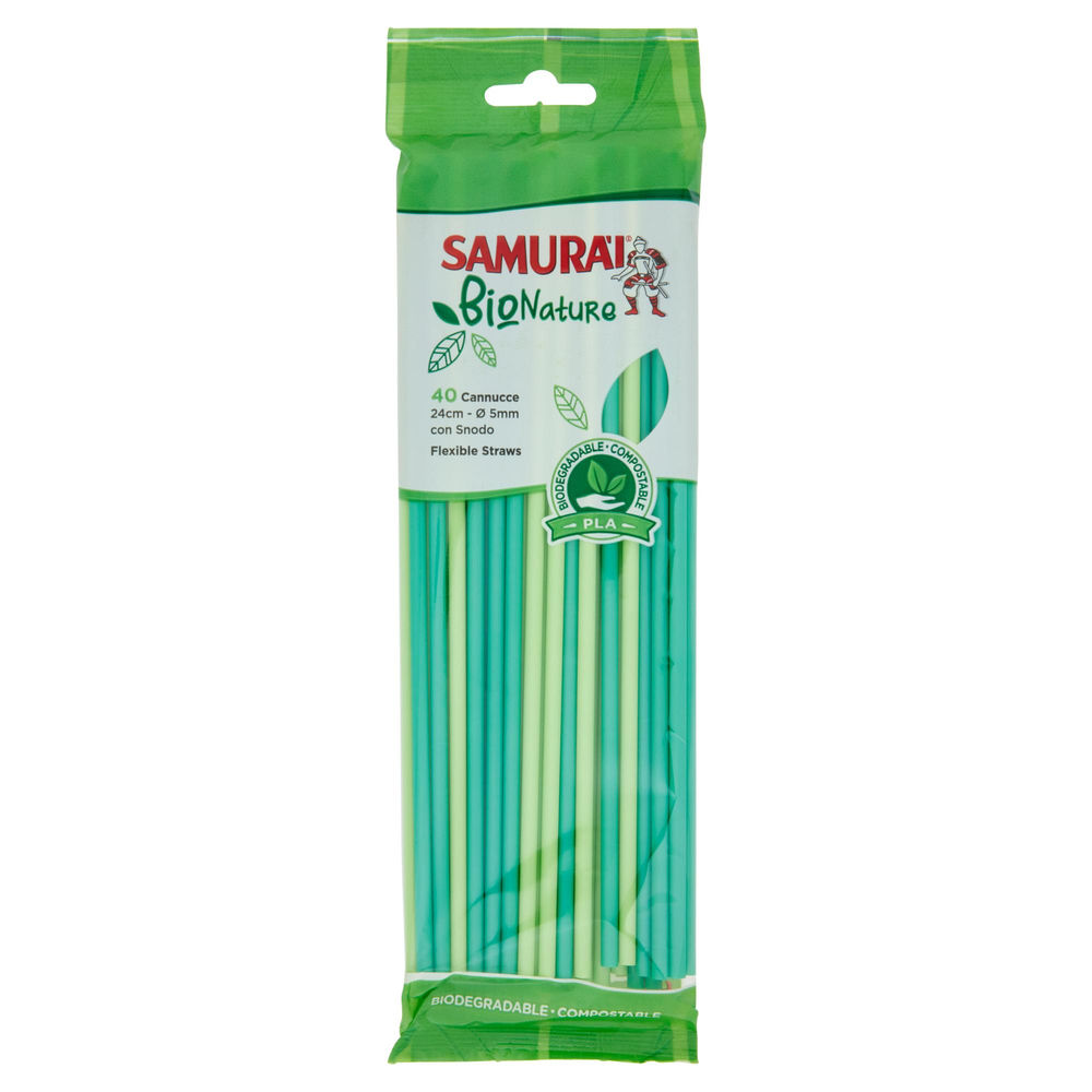 Cannucce pla samurai bionature verdi con snodo cm 24 x 5mm pz.40