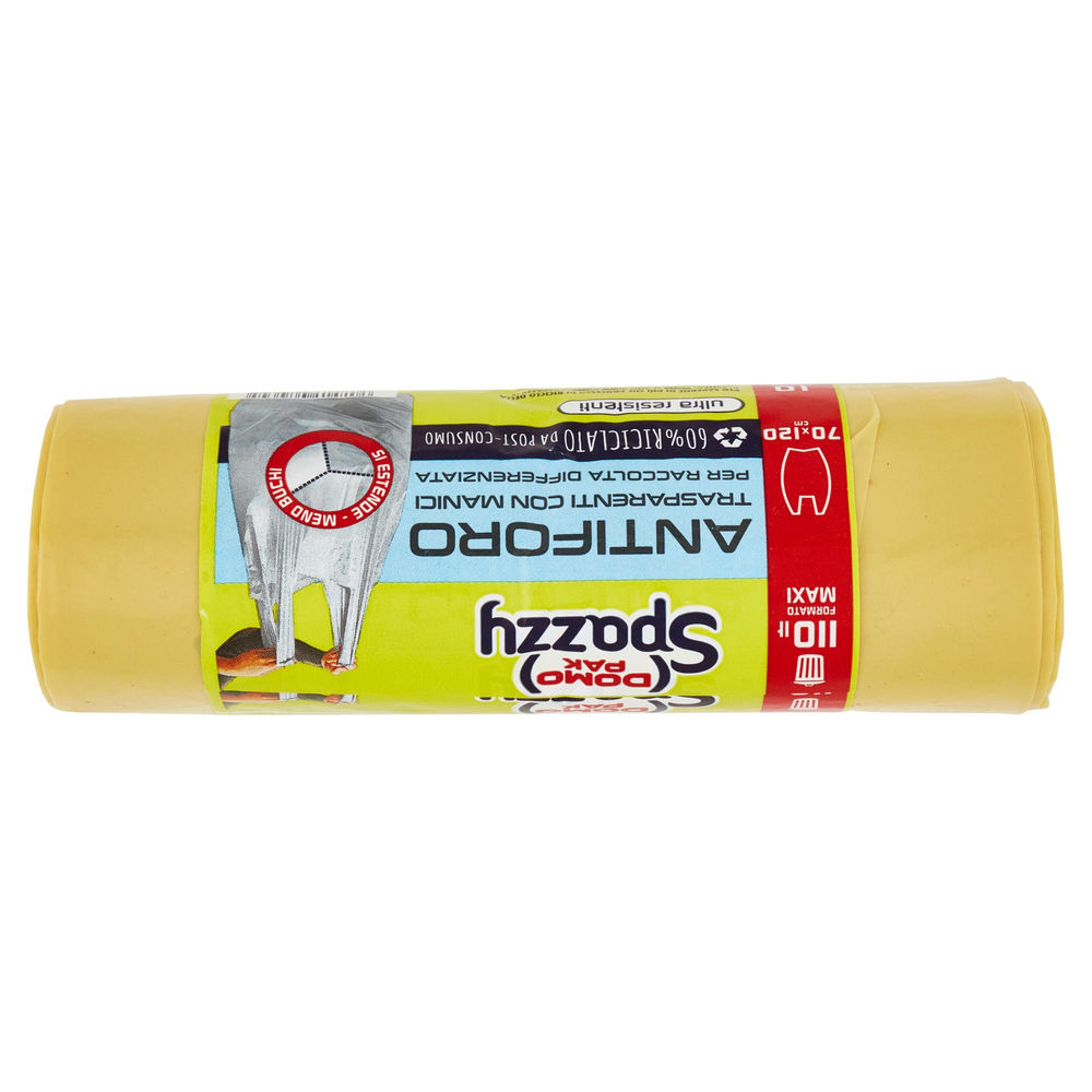 SACCHI NETTEZZA DOMOPAK SPAZZY 110L 70X120 GIALLO TRASP. PZ.10 - 1