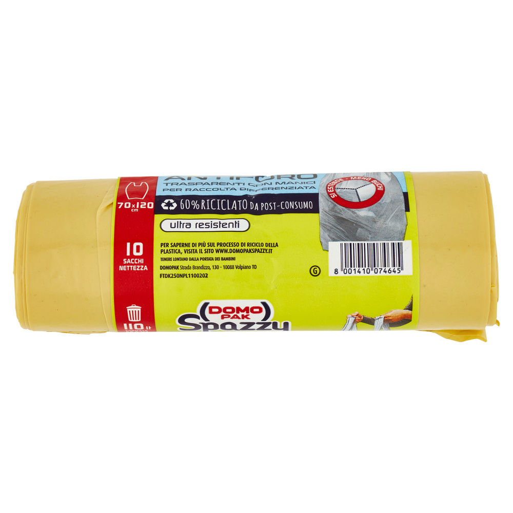 SACCHI NETTEZZA DOMOPAK SPAZZY 110L 70X120 GIALLO TRASP. PZ.10 - 6
