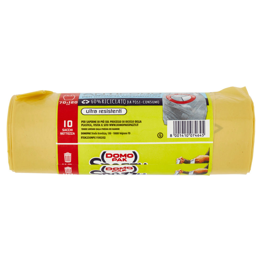 SACCHI NETTEZZA DOMOPAK SPAZZY 110L 70X120 GIALLO TRASP. PZ.10 - 8