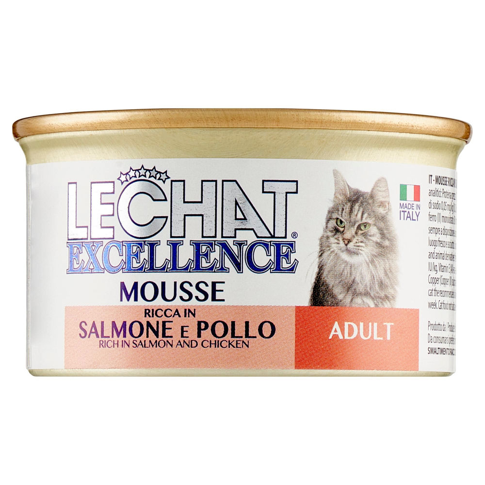 MOUSSE GATTI ADULTI AL SALMONE E POLLO LECHAT G 85 - 0