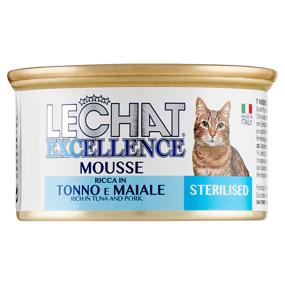 MOUSSE GATTI STERILZZATI AL TONNO E MAIALE LECHAT G 85 - 0