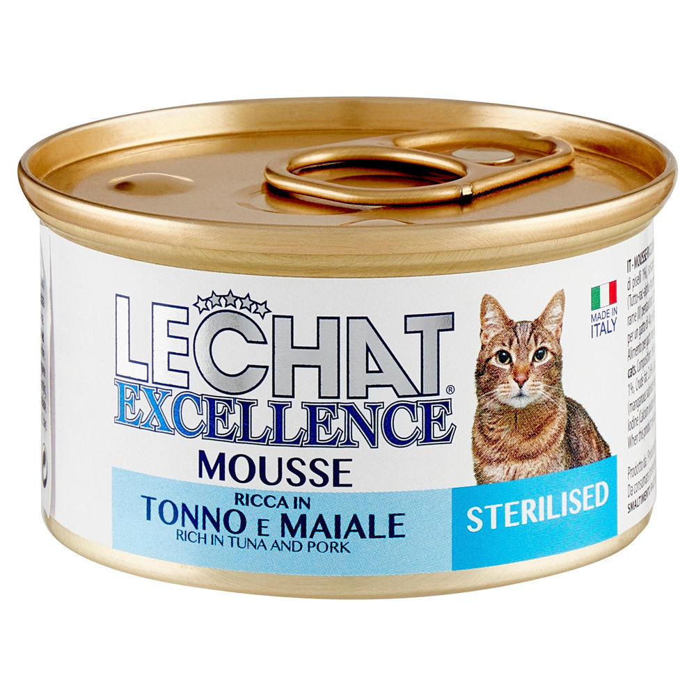 MOUSSE GATTI STERILZZATI AL TONNO E MAIALE LECHAT G 85 - 7