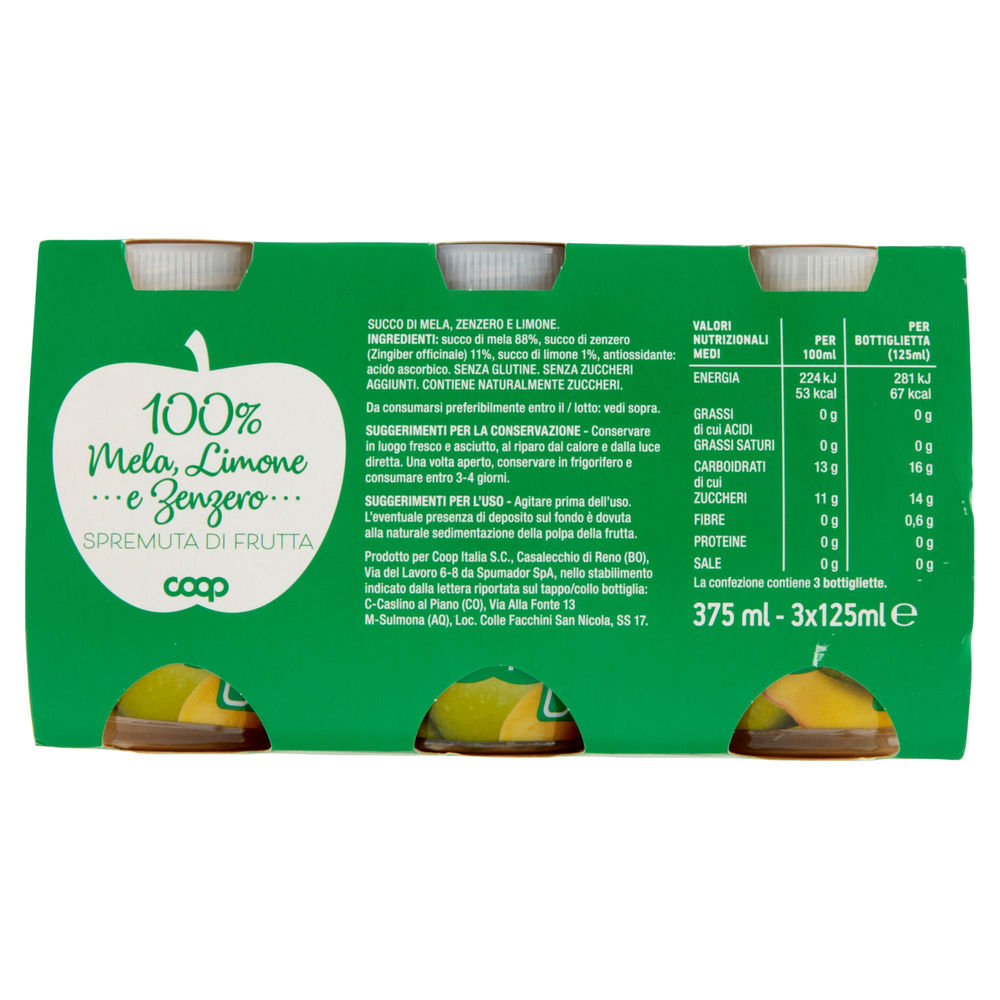 SPREMUTA 100% MELA LIMONE E ZENZERO COOP RPET 30% CLUSTER ML 125 X 3 - 1