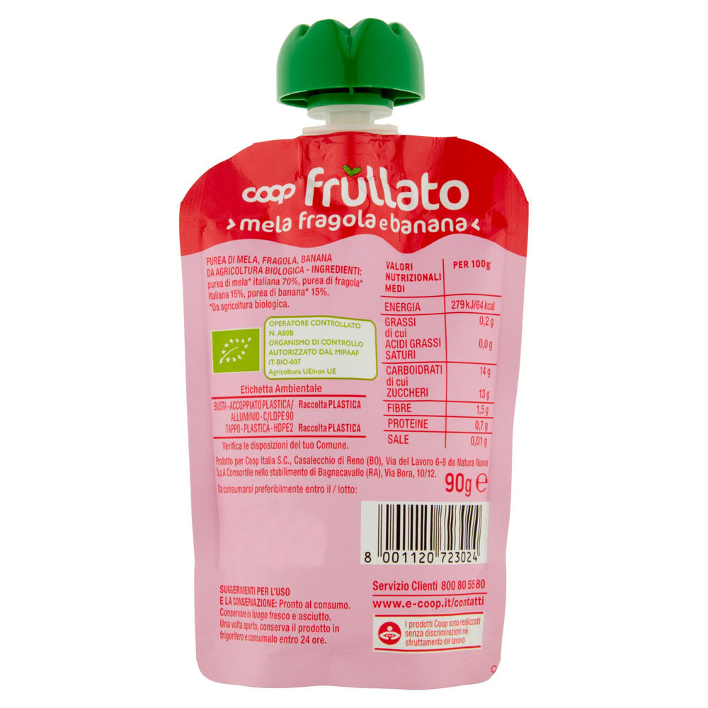 FRULLATO 100% MELA-FRAGOLA-BANANA BIOLOGICO COOP DOY-PACK ML 90 - 1