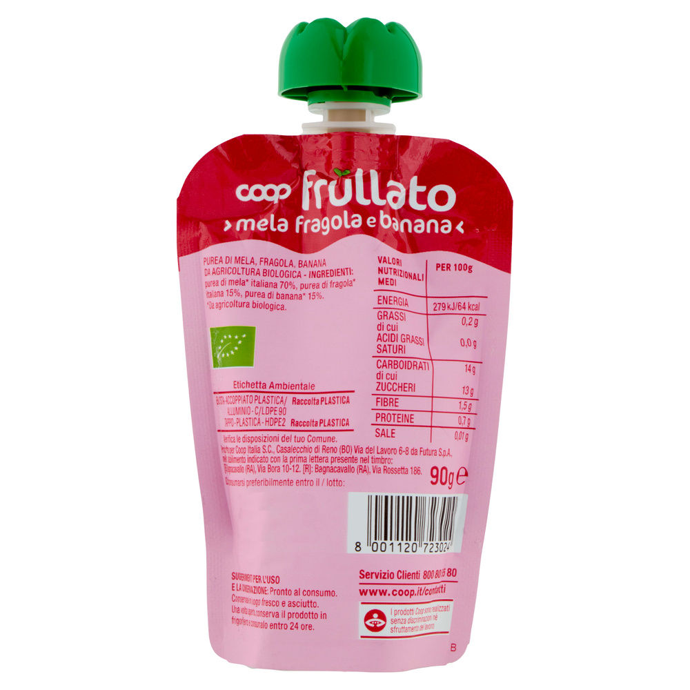 FRULLATO 100% MELA-FRAGOLA-BANANA BIOLOGICO COOP DOY-PACK ML 90 - 7