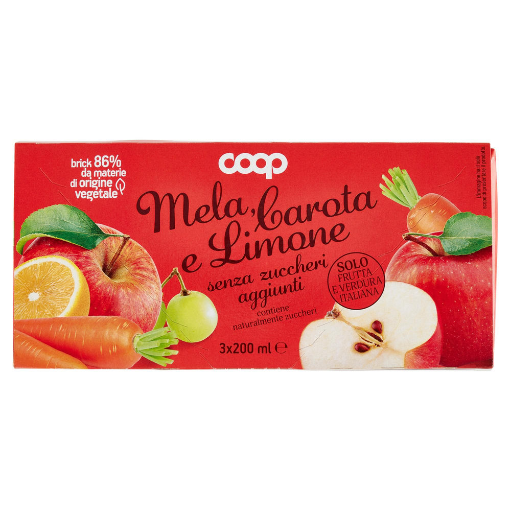 BEVANDA SENZA ZUCCHERI AGGIUNTI MELA CAROTA LIMONE COOP CLUSTER ML 200 X 3 - 0