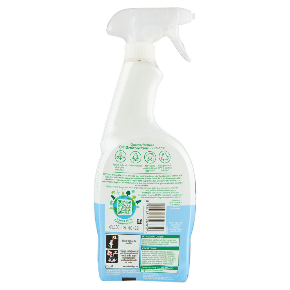 DETERGENTE VETRI SPRAY CIF GREEN ACTIVE BERGAMOTTO ML 650 - 1