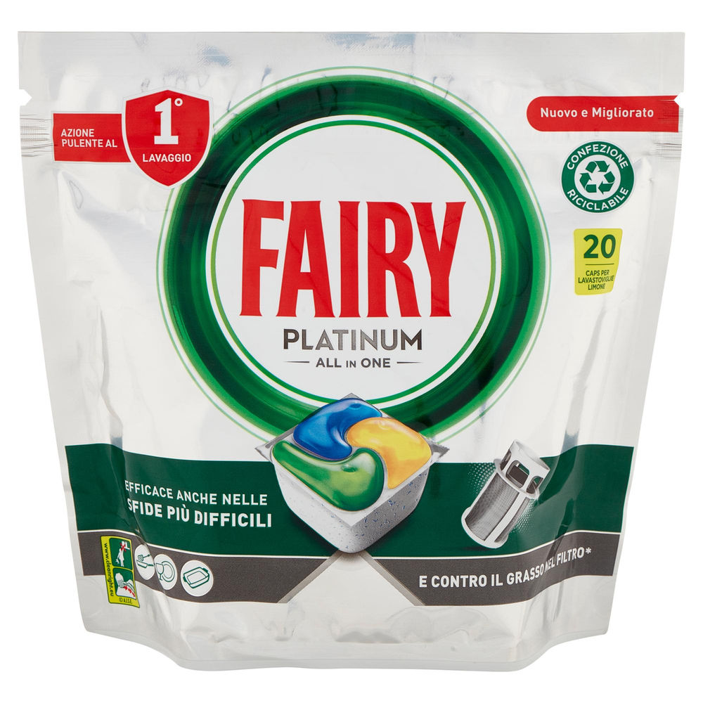 Detersivo lavastoviglie fairy platinum limone 20caps g 298