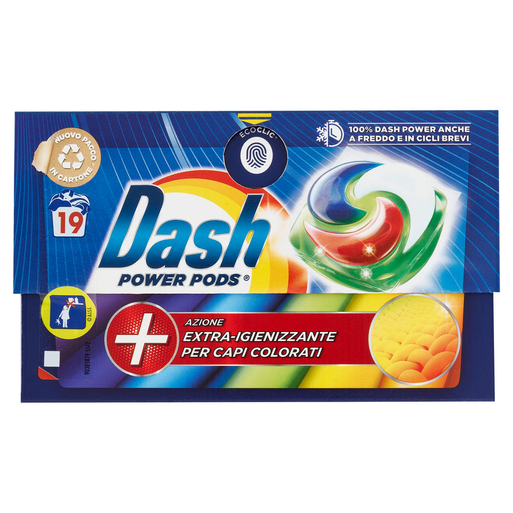 Detersivo lavatrice dash pods power igienizzante colore 19lav kg0,4883