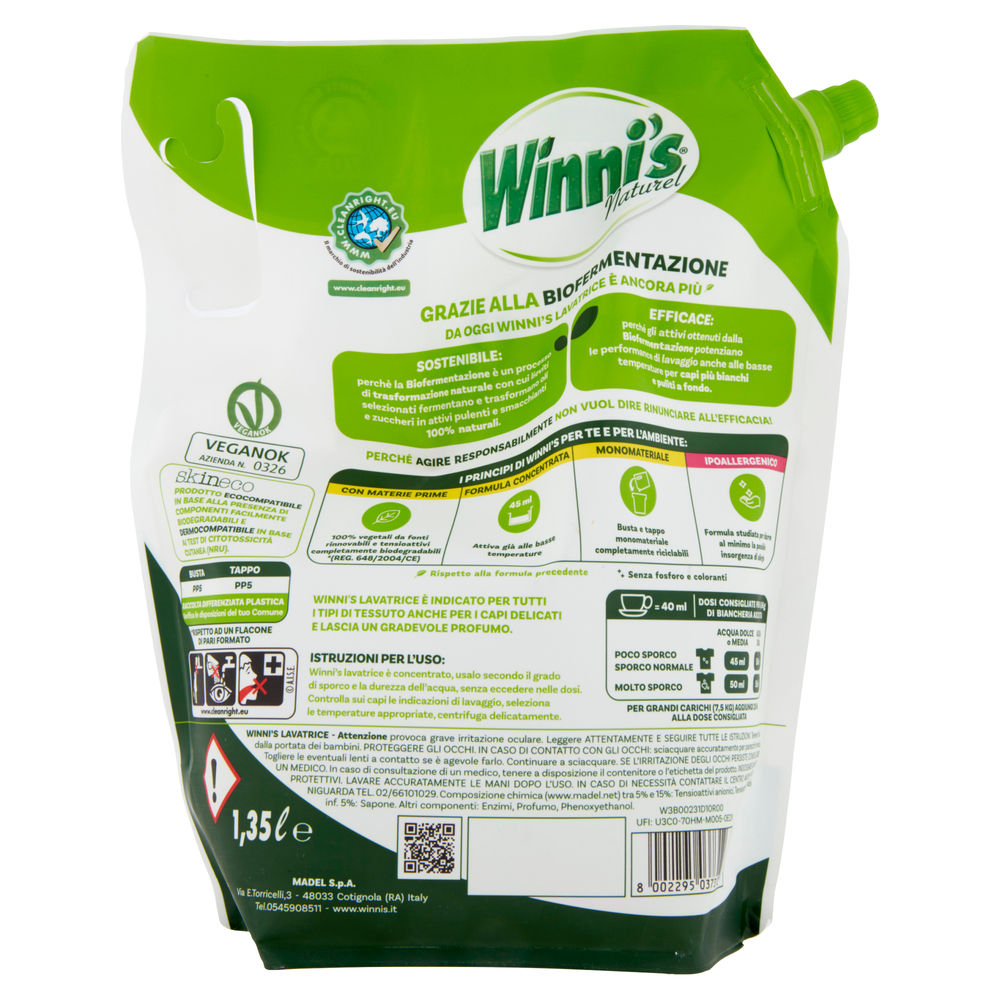 DETERSIVO LAVATRICE WINNI'S ECOFORMATO CAPI COLORATI 30LAV  L 1,35 - 1