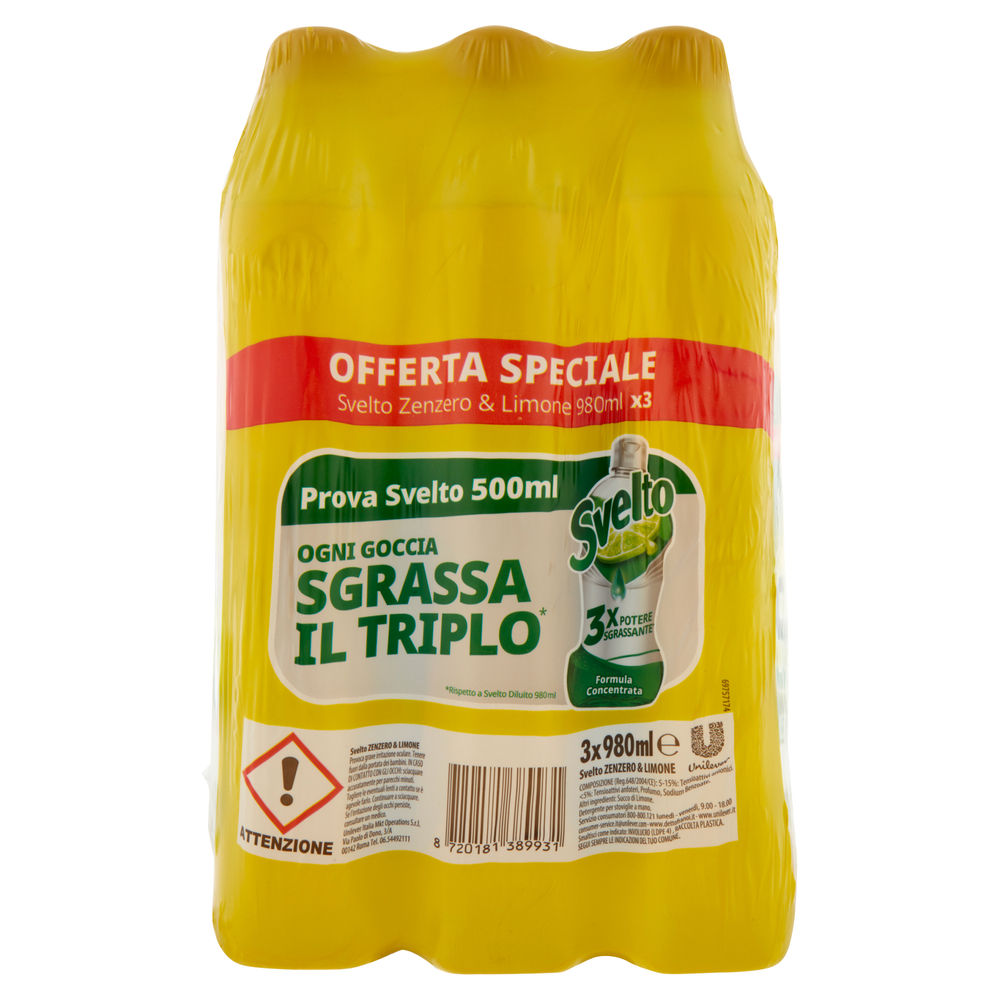 DETERSIVO STOVIGLIE LIQUIDO SVELTO ZENZERO 3XML 980 - 1