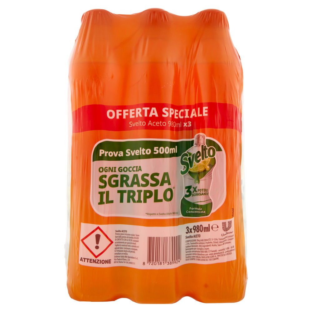 DETERSIVO STOVIGLIE LIQUIDO SVELTO ACETO 3XML 980 - 1