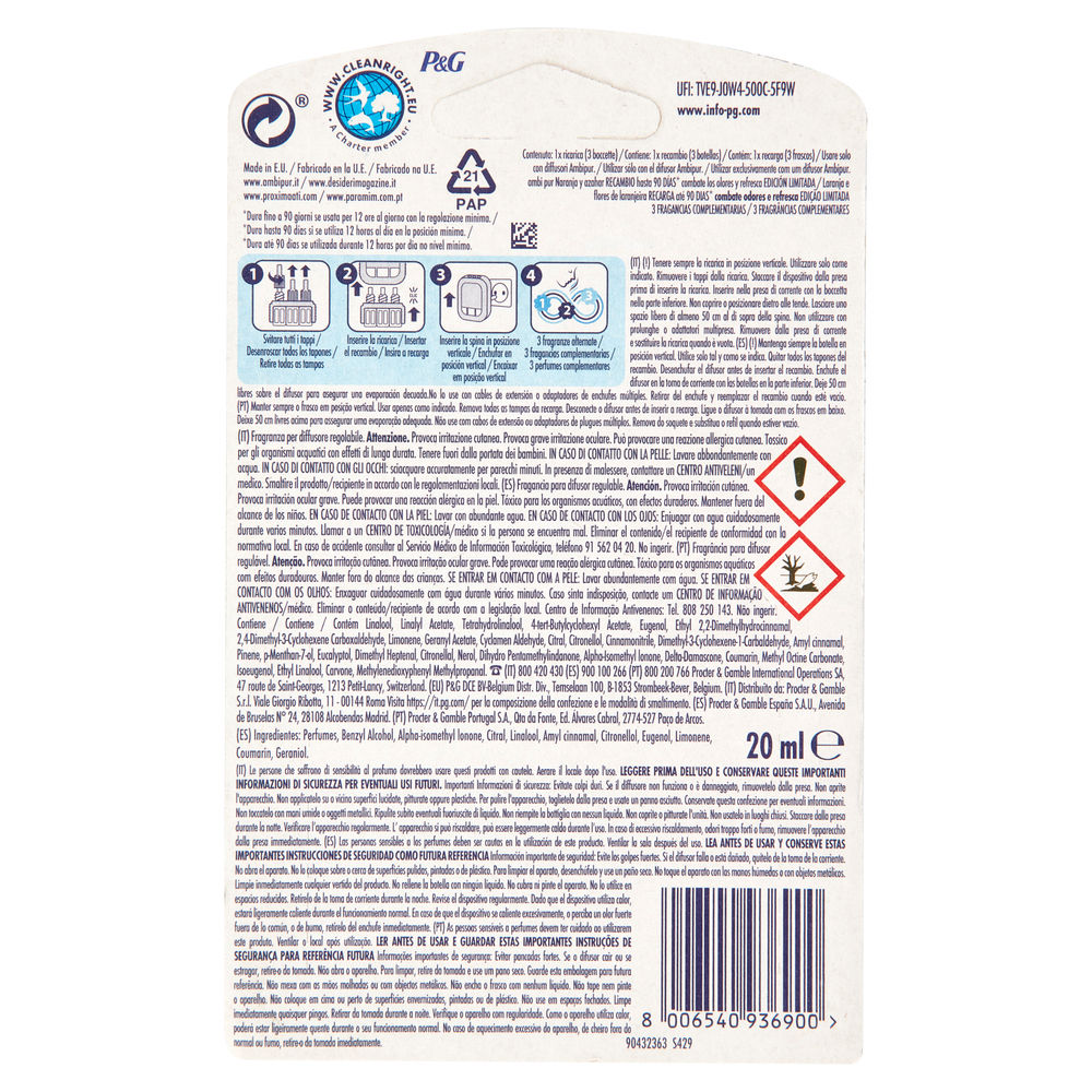 DEODORANTE AMBIENTI AMBIPUR 3VOLUTIONS ARANCIA RICARICA ML 20 - 1