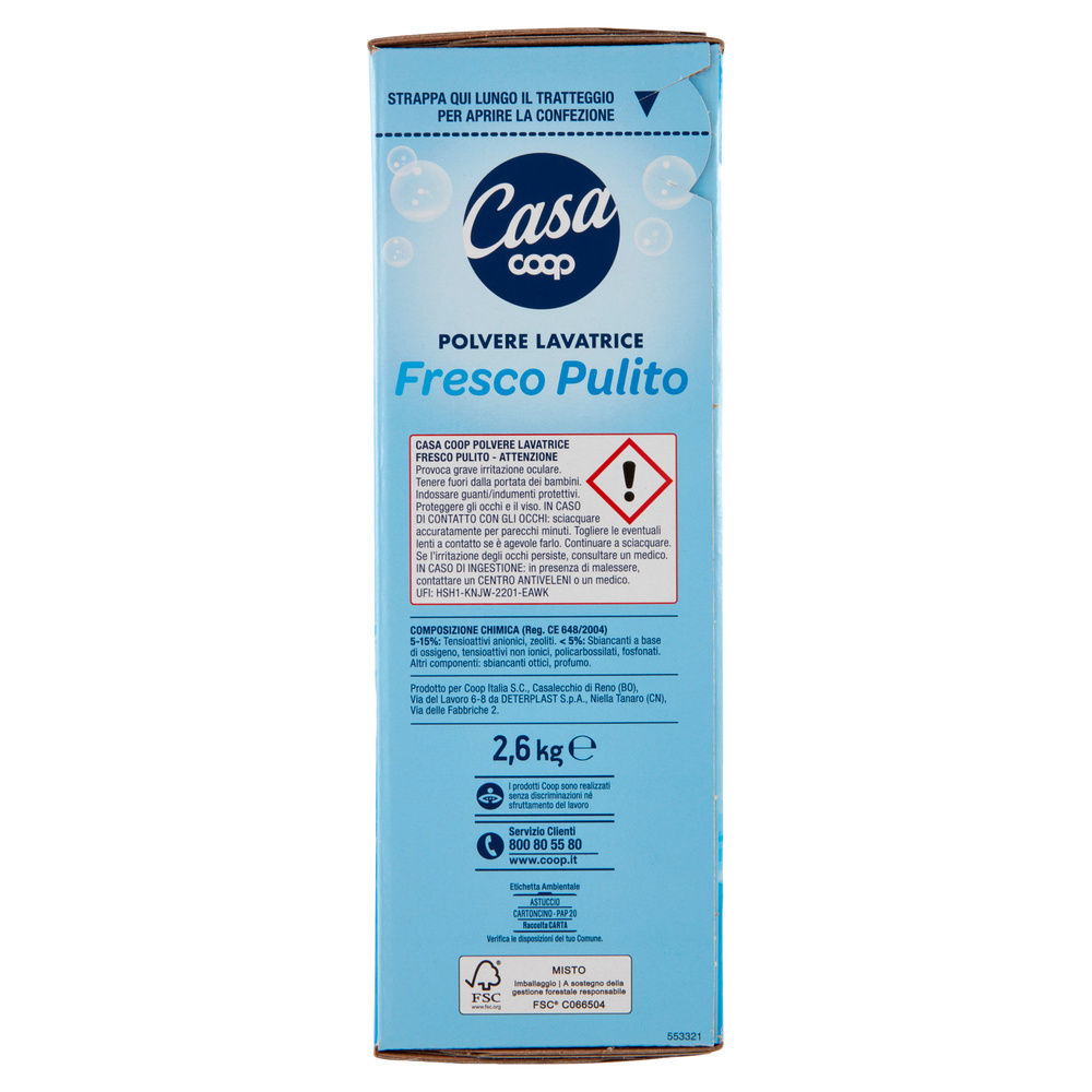 DETERSIVO LAVATRICE COOP CASA IN POLVERE FRESCO PULITO 40LAV KG 2,6 - 5