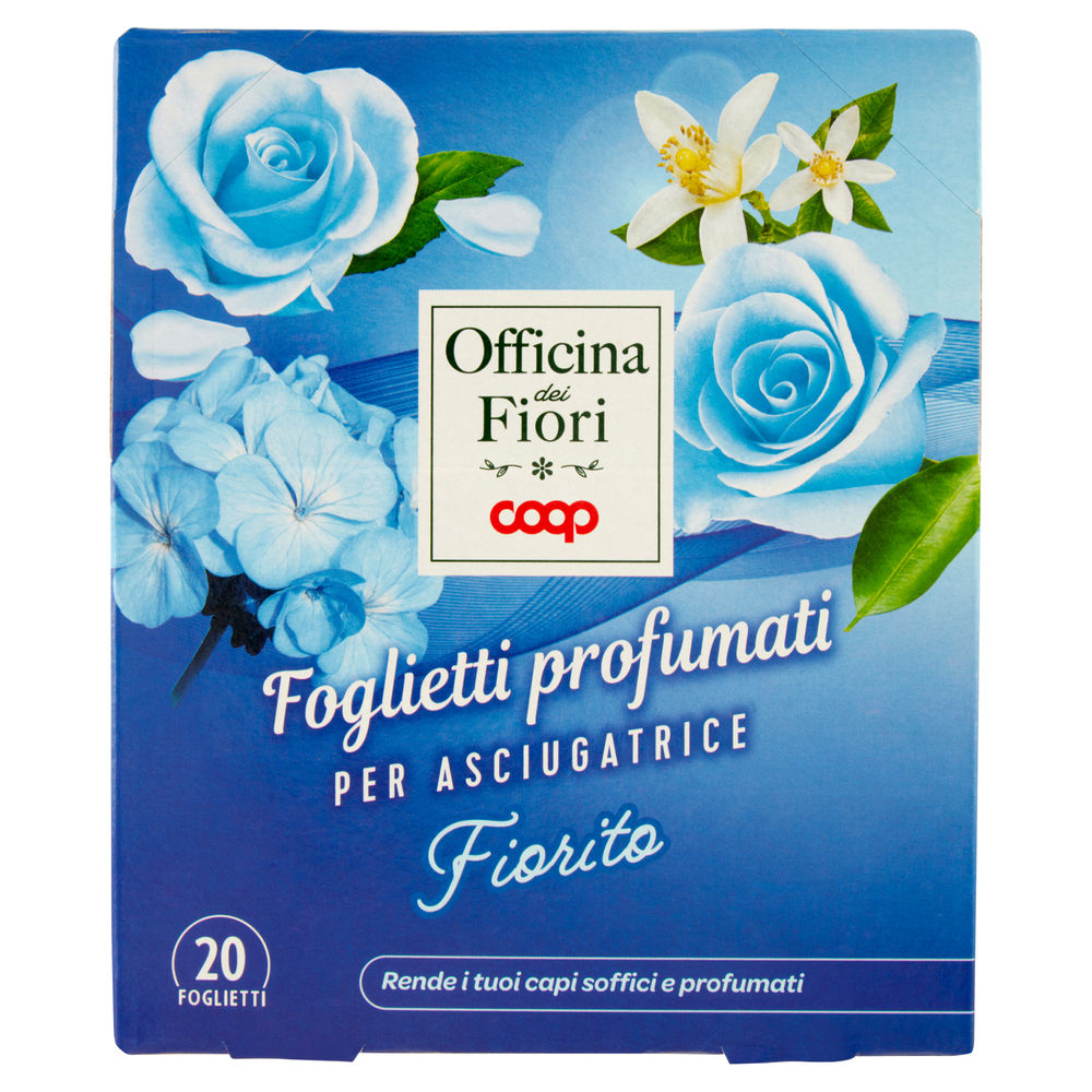 Foglietti per asciugatrice coop officina dei fiori profumo fiorito pz 20