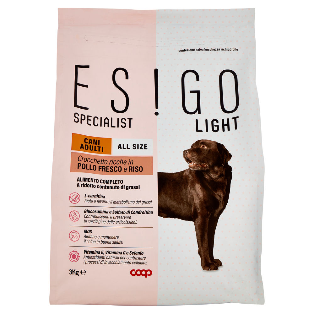 Secco cane crocc.cani adulti light pollo/riso esigo spec coop sacco kg 3